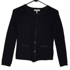 Sandro Wool Button Front Cardigan with Metallic Yarn Trim, Black size 1